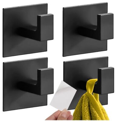 Samolepljiv črn obešalnik (5,5 x 5,5 x 4,5 cm) /4 kosi  -obremenitev 5 kg