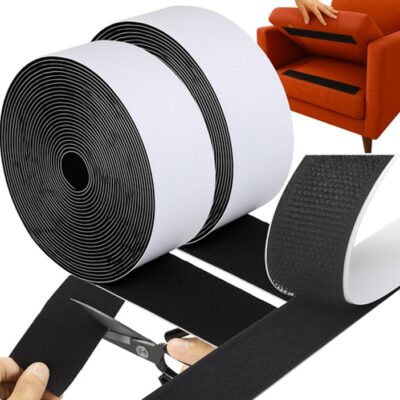 Samolepljiv črni velcro trak (5 m x 5 cm)